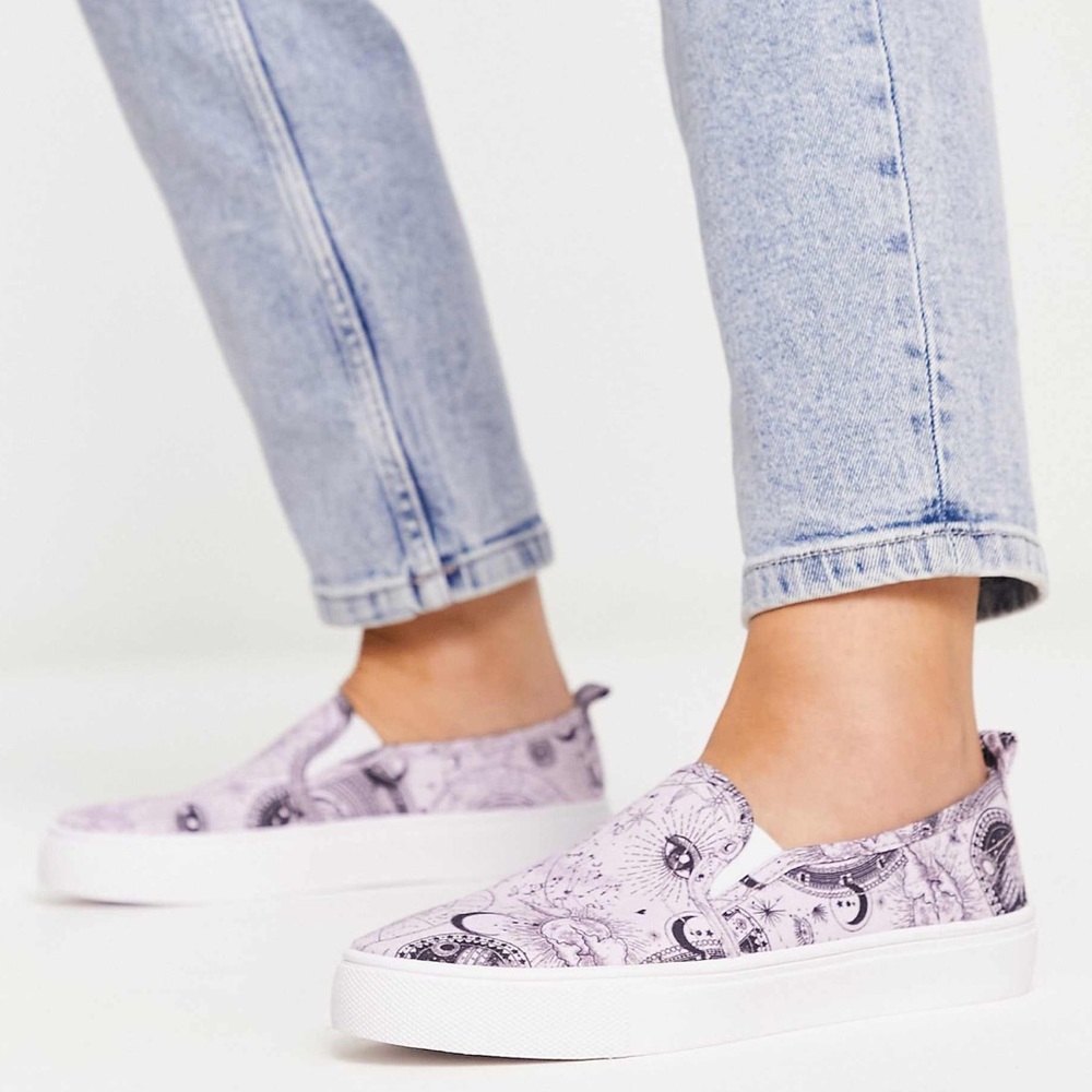 ⬇️NWOT ASOS Lavender Celestial Graphic Slip-On Sneakers